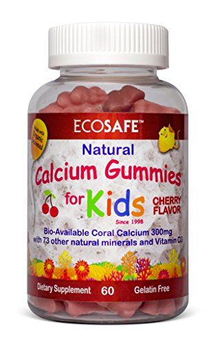 Book Cover Coral Calcium Vitamin D3 Kids Gummy, Natural Cherry Flavor, Non GMO, Gluten-Free, Dairy-Free, Soy-Free and Gelatin Free - 300 mg of Calcium, and 500 IU of Vitamin D3-60 Gummies (1 Pack)