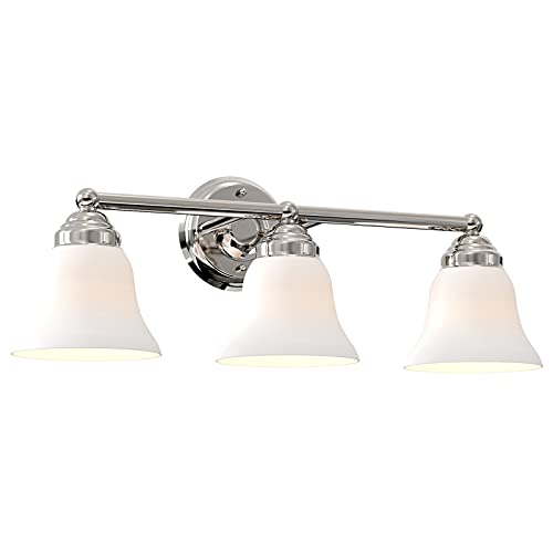 7Pandas 3-light Vanity Light, Interior Wall Sconce Bathroom Lighting Fixture W/Frosted Glass Shade, Polished Chrome