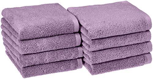 AmazonBasics Quick-Dry, Luxurious, Soft, 100% Cotton Towels, Lavender - Set of 8 Hand Towels