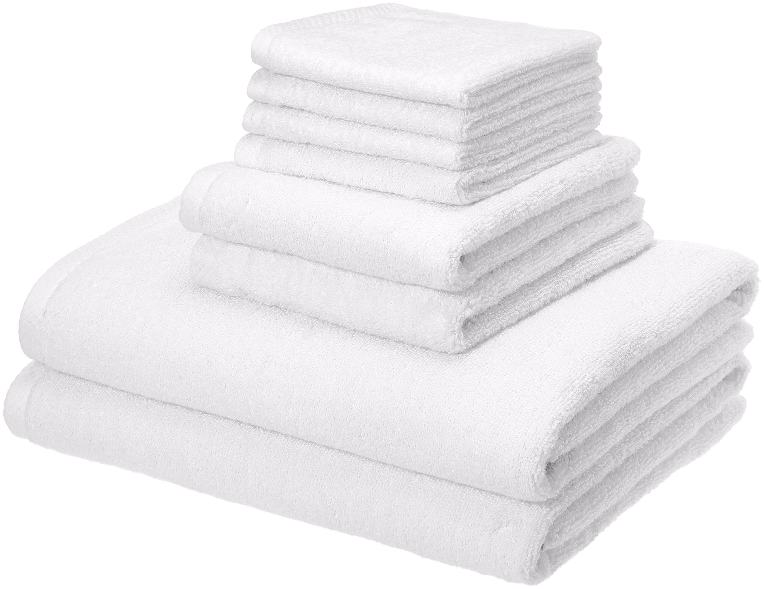 Book Cover Amazon Basics 100% Cotton Quick-Dry Bath Towel, 8-Piece Set, White, 10