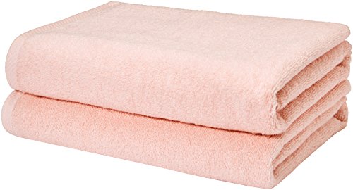 Book Cover Amazon Basics Quick-Dry Bath Towels - 100% Cotton, 2-Pack, Petal Pink