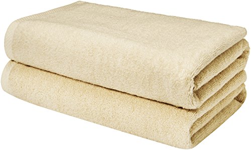 Book Cover Amazon Basics Quick-Dry Bath Sheet - 100% Cotton, 2-Pack, Linen