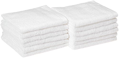 Book Cover Amazon Basics Quick-Dry Washcloth - 100% Cotton, 12-Pack, White