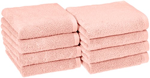 Book Cover AmazonBasics Quick-Dry, Luxurious, Soft, 100% Cotton Towels, Petal Pink - Set of 8 Hand Towels