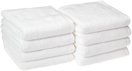 Book Cover Amazon Basics Quick-Dry Hand Towels - 100% Cotton, 8-Pack, White