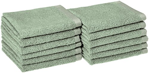 Book Cover Amazon Basics Quick-Dry Washcloth - 100% Cotton, 12-Pack, Seafoam Green