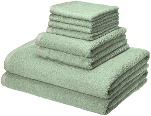 Book Cover Amazon Basics Quick-Dry Towels - 100% Cotton, 8-Piece Set, Seafoam Green
