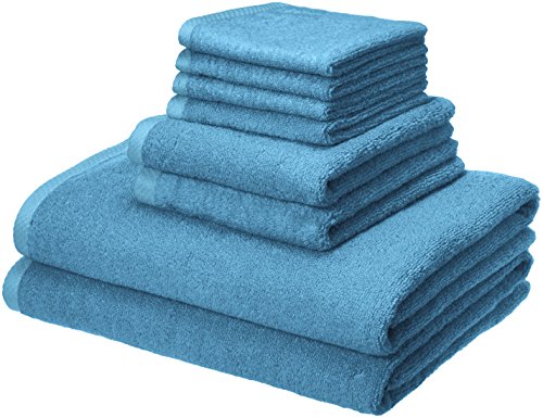 Amazon Basics Quick-Dry Towels - 100% Cotton, 8-Piece Set, Lake Blue