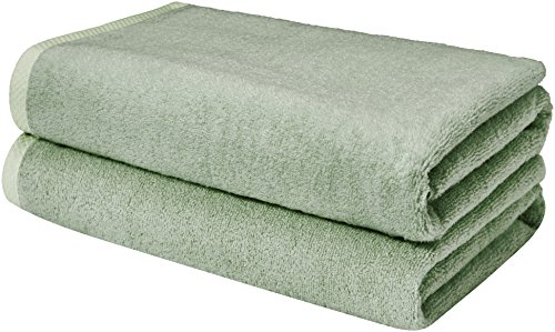 Book Cover Amazon Basics Quick-Dry Bath Sheet - 100% Cotton, 2-Pack, Seafoam Green