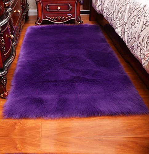 Book Cover Luxury Soft Faux Sheepskin Fur Area Rugs,Small Faux Fur Rug for Bedroom Living Room Purple - 2x3ft