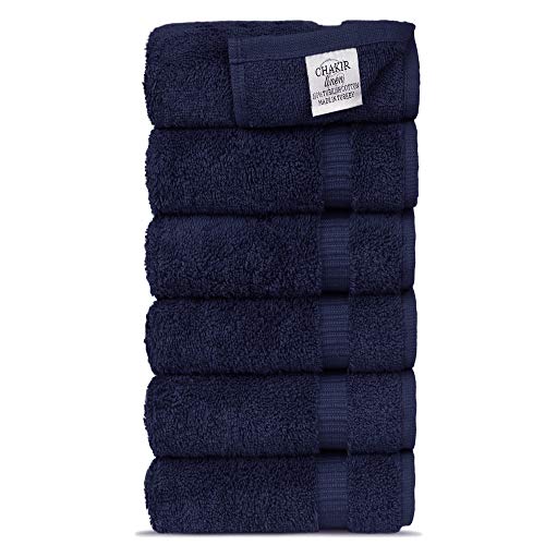 Book Cover Chakir Turkish Linens Hotel & Spa Quality, Highly Absorbent 100% Cotton Hand Towels (6 Pack, Navy Blue)