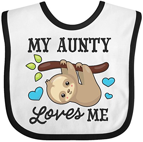 Inktastic My Aunty Loves Me with Sloth and Hearts Baby Bib White/Black