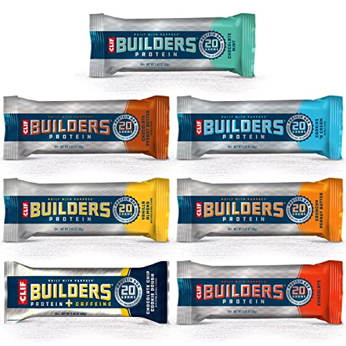 CLIF BAR - BUILDERS Protein Bar Variety Pack, 20 Grams of Protein, Helps Build & Repair Muscles, Replenishes Energy, Zero Trans Fat, Gluten-Free, Non-GMO (2.4 oz Per Bar, 2 of Each Flavor, 14 Count)