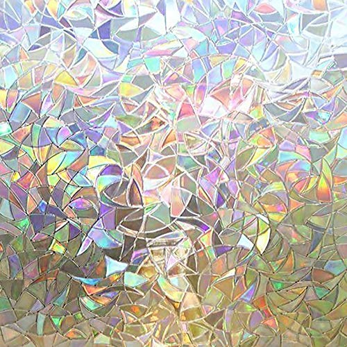 rabbitgoo Window Privacy Film, Rainbow Window Clings, 3D Decorative Window Vinyl, Stained Glass Window Decals, Static Cling Window Sticker Non-Adhesive, 35.4 x 70.8 inches