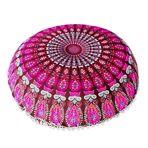 Book Cover Dirance Round Bohemian Pillow Cover, Polyester Round Pillow ProtectorsLarge Mandala Floor Pillows Throw Pillow Case Meditation Cushion Cover Bed Sofa Home Decor (D)