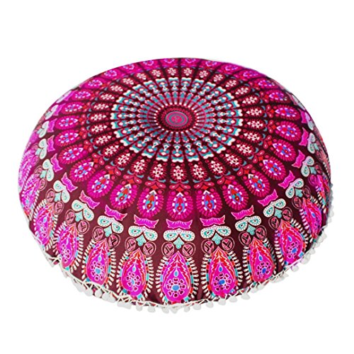 Dirance Round Bohemian Pillow Cover, Polyester Round Pillow ProtectorsLarge Mandala Floor Pillows Throw Pillow Case Meditation Cushion Cover Bed Sofa Home Decor (D)