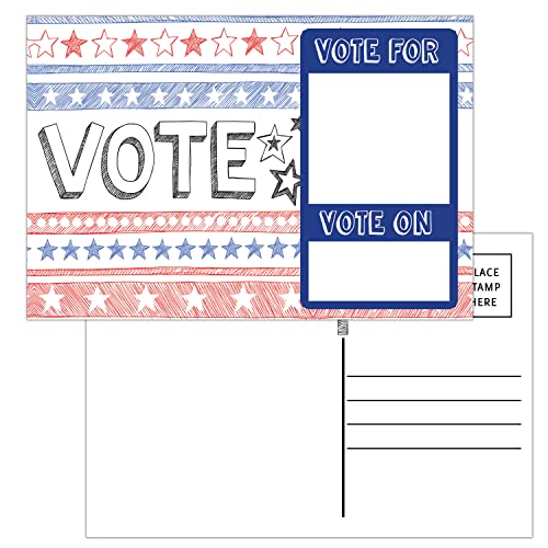 100 Pack of Blank Postcards. Each post card in this patriotic, bulk set is 4 x 6, USPS compliant (mailable), and USA made. Mail to voters to get votes. Flip side is plain white and unused. (sketch)
