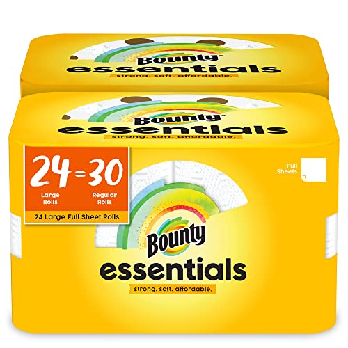 Book Cover Bounty Essentials Full Sheet Paper Towels, 24 Large Rolls = 30 Regular Rolls, Packaging May Vary, White, Pack of 2