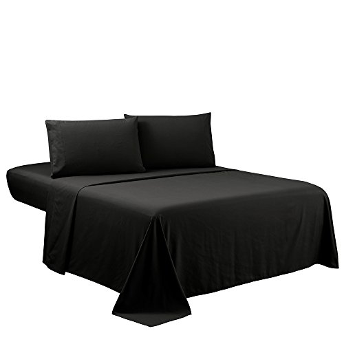 Book Cover Sfoothome Twin Sheets Set - Black Hotel Luxury 3-Piece Bed Set, Extra Deep Pocket, 1800 Series Bedding Set, Wrinkle & Fade Resistant, Sheet & Pillow Case Set (Twin, Black)