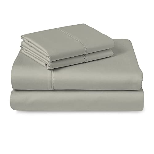 400 Thread Count Silver 6pc Cotton Bed Sheets Queen Size with 4 Pillow Cases, 100% Long Staple Cotton Sateen Weave Hotel Bed Sheets with Deep Pocket Value Pack 6pc (Cotton Bed Sheets Queen)