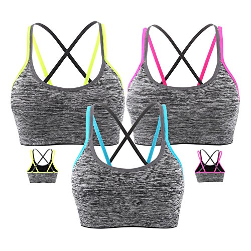 Srizgo Lot DE 1/3 Soutien-Gorge de Sport avec Dos Ruban Croisé Brassière Sport Femme pour Yoga Jogging Pilates