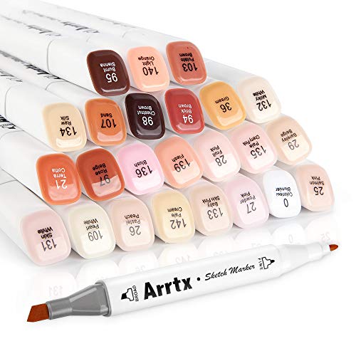 Book Cover Arrtx 24 Colors Skin Tone Marker Set Dual Tip Twin, Artist Permanent Sketch Manga Marker Pens for Portrait Illustration Drawing Coloring, Alcohol Based Art Markers