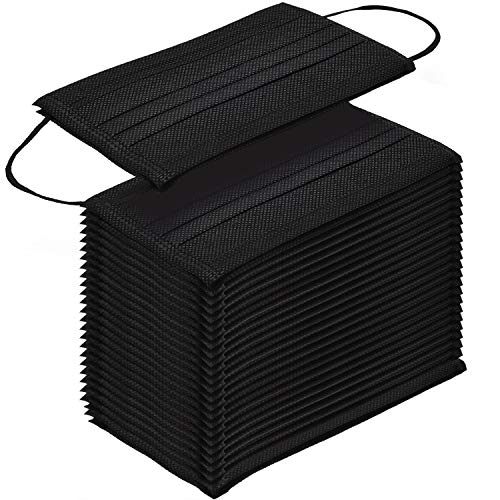 TecUnite 100 Pack Disposable Face Breathable Dust Filter Mouth Cover Masks with Elastic Ear Loop (Black), one Size