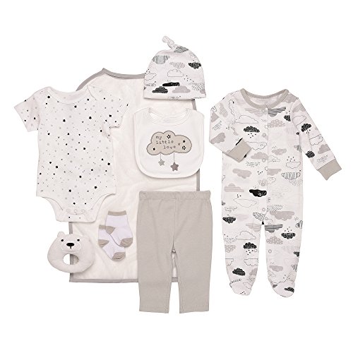 Mini B. by Baby Starters 9-Piece My Little Love Layette Gift Set Gray/White 0-3 Months for Sleep & Play with Bodysuit, Pants, More