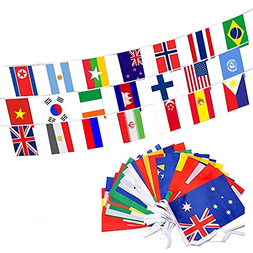 100 Countries String Flags, 82 Feet International Bunting Banner, 8.2'' x 5.5'' Olympic World Pennants for Bar, Sports Clubs,Party Events