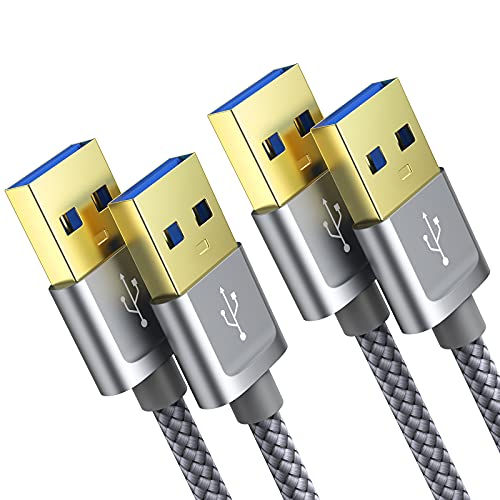 Book Cover USB 3.0 A to A Male Cable, JSAUX USB to USB Cable 2 Pack(3.3ft+6.6ft) USB Male to Male Cable Double End USB Cord with Gold-Plated Connector for Hard Drive Enclosures, DVD Player, Laptop Cooler (Grey)