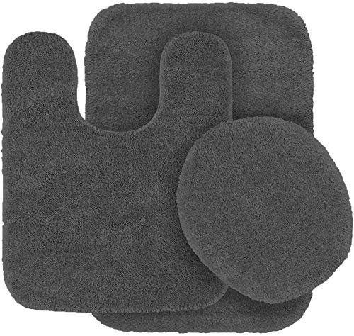 Book Cover MK Home Collection 3 Piece Bathroom Rug Set Bath Rug, Contour Mat & Lid Cover Non-Slip with Rubber Backing Solid New (Charcoal/Dark Grey)