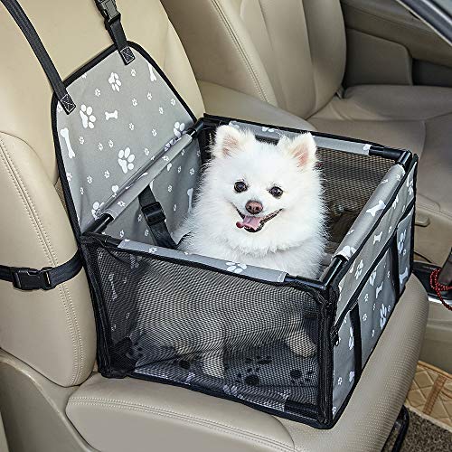 Book Cover GENORTH Small Dog Car Seat Upgrade Deluxe Washable Portable Pet Car Booster Seat Travel Carrier Cage with Clip-On Safety Leash and Blanket,Perfect for Small Pets(Grey)