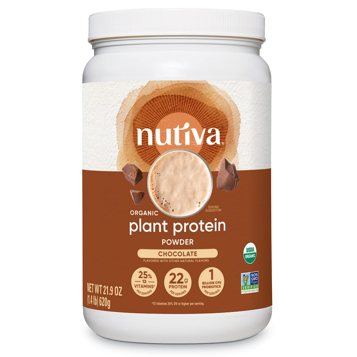 Book Cover Nutiva Organic Plant Protein Smoothie, Chocolate, 1.4 Pound, USDA Organic, Non-GMO, Non-BPA, Vegan, Gluten-Free, Keto & Paleo, 22g Protein Shake & Meal Replacement