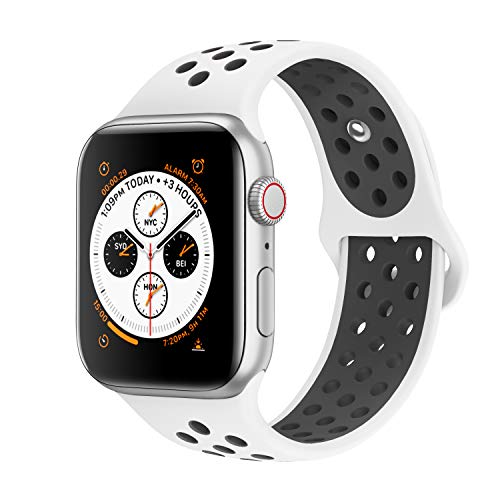 Book Cover AdMaster Compatible with Apple Watch Bands 38mm 40mm,Soft Silicone Replacement Wristband Compatible with iWatch Series 1/2/3/4 - S/M White/Black