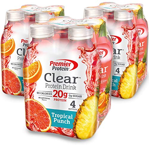Book Cover Premier Protein Clear Protein Drink, Tropical Punch, 16.9 fl oz Bottle, (12 Count)