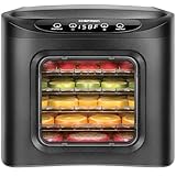 Chefman Food Dehydrator Machine, Touch Screen Electric Multi-Tier Preserver, Meat or Beef Jerky Maker, Fruit Leather, Vegetable Dryer w/ 6 Slide Out Drying Rack Trays & Transparent Door, Black