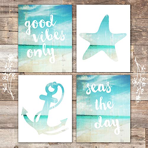 Book Cover Beach Art Prints - Good Vibes Only (Set of 4) - Unframed - 8x10s