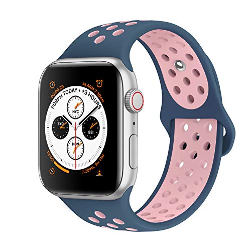 Book Cover AdMaster Compatible with Apple Watch Bands 38mm 40mm,Soft Silicone Replacement Wristband Compatible with iWatch Series 1/2/3/4 - M/L Midnight Blue/Vintage Rose