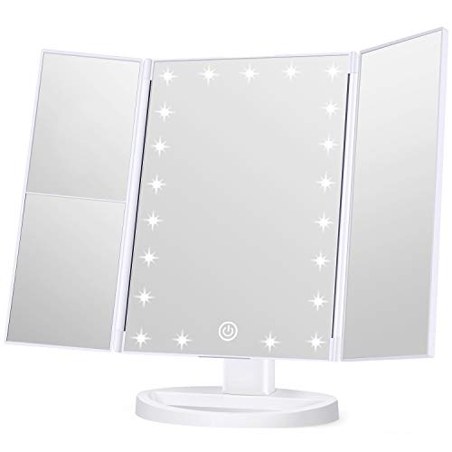 Book Cover Wondruz Makeup Mirror Vanity Mirror with Lights, 1x 2X 3X Magnification, Touch Screen Switch, Dual Power Supply, Portable Trifold Makeup Mirror Cosmetic Lighted Up Mirror