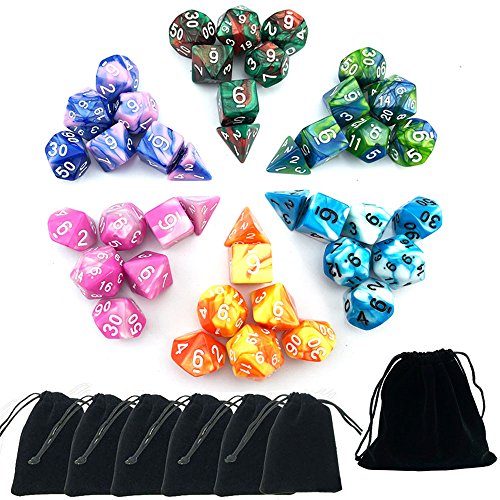 SmartDealsPro 6 x 7 Sets(42 Pieces) Two Colors D4 D6 D8 D10 D12 D20 Polyhedral Dice Sets for Dungeons and Dragons DND RPG MTG Pathfinder Table Board Games with Pouches