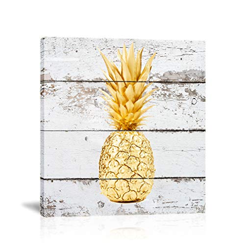 KAI-ROAD Pineapple Canvas Wall Art Framed Rustic Vintage Shabby Chic Decor Picture Prints Bathroom Kitchen, Gold