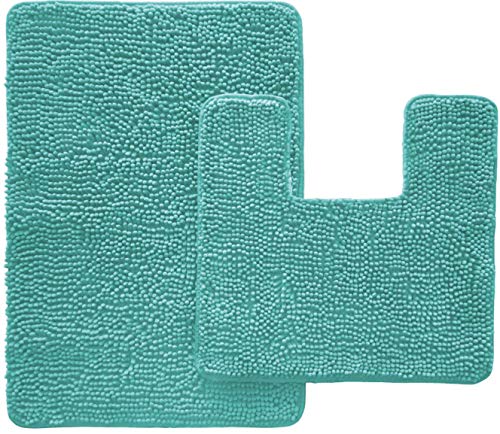 Book Cover Gorilla Grip Soft Chenille Area Rug Set, 2 Piece Sets, Toilet Base Mat & 30x20 Mat, Absorbent Washable Mats, Microfiber Dries Quickly, Bath Rugs for Tub, Bathroom, Turquoise