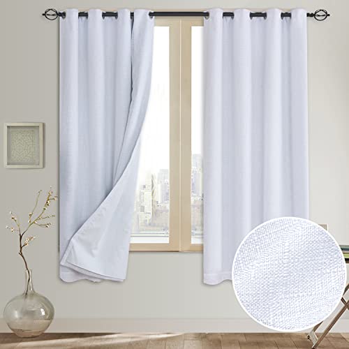 Rose Home Fashion Primitive Linen Look,100% Blackout Curtain(with Liner),White Linen Curtains,White Blackout Curtains& Blackout Thermal Insulated Liner,Burlap Curtains-Set of 2 Panels(50x63 White) p2