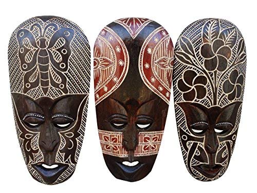 Book Cover Gorgeous Set Of (3) Hand Chiseled Wood African Style Wall Decor Masks
