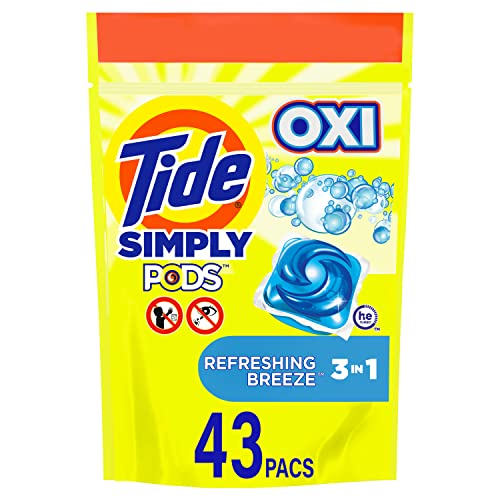 Book Cover Tide Simply PODS +Oxi Liquid Laundry Detergent Pacs, Refreshing Breeze, 43 Pac Capsules,24 Ounces