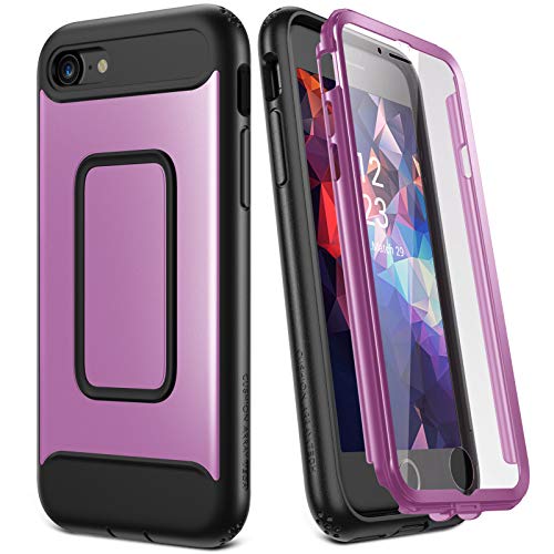 YOUMAKER iPhone SE 2nd Gen/8/7 Case, Full-Body Rugged Silicone Case with Built-in Screen Protector - Purple