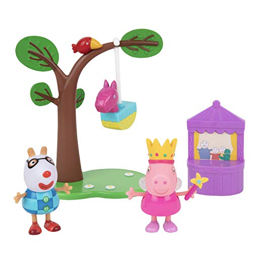 Peppa Pig Birthday Party Playset, 5 Pieces - Includes Peppa & Pedro Figures, Pinata, Puppet Show & Tree - Toy Gift for Kids - Ages 2+