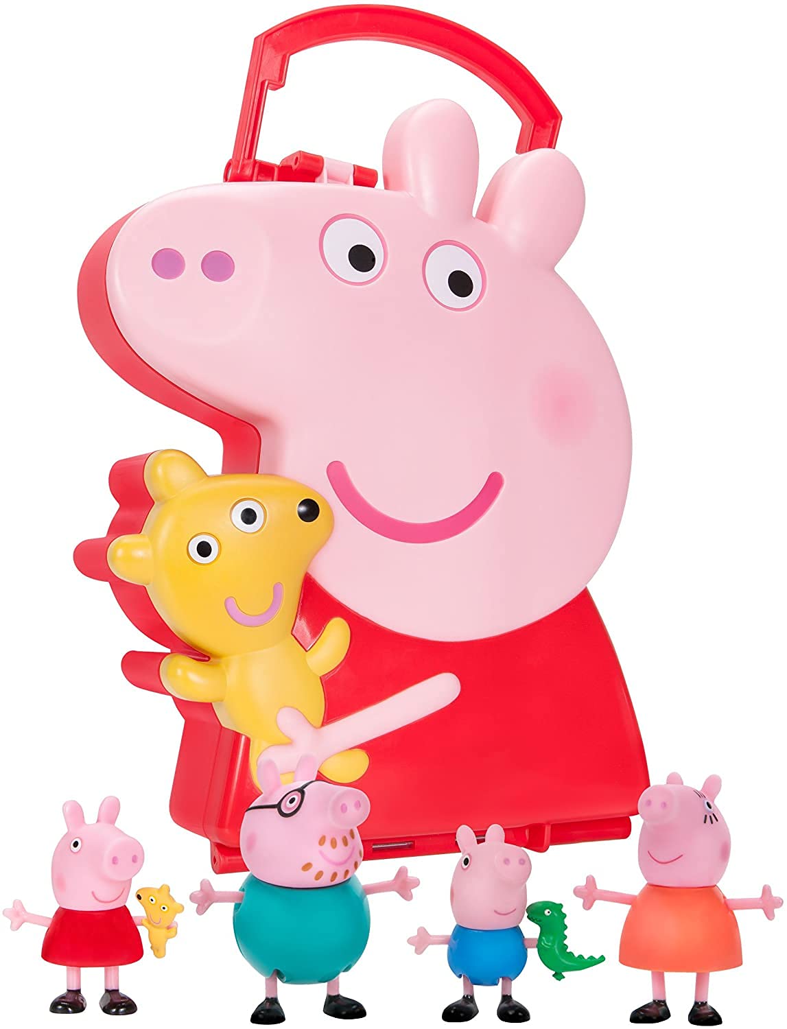 Peppa Pig Carry Along Friends Storage Case with 4 Family Figures - Carrying Case Holds Up to 20 Character Figures - Toy Gift for Kids - Ages 2+