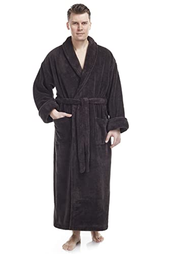 Arus Men's Shawl Collar Full Length Tall Long Fleece Robe, Turkish Bathrobe