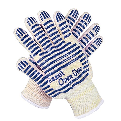 Azzel Glove Resistant Oven Mitts with Fingers,EN407 Certified Extreme Heat Up to 932Â°F, Blue